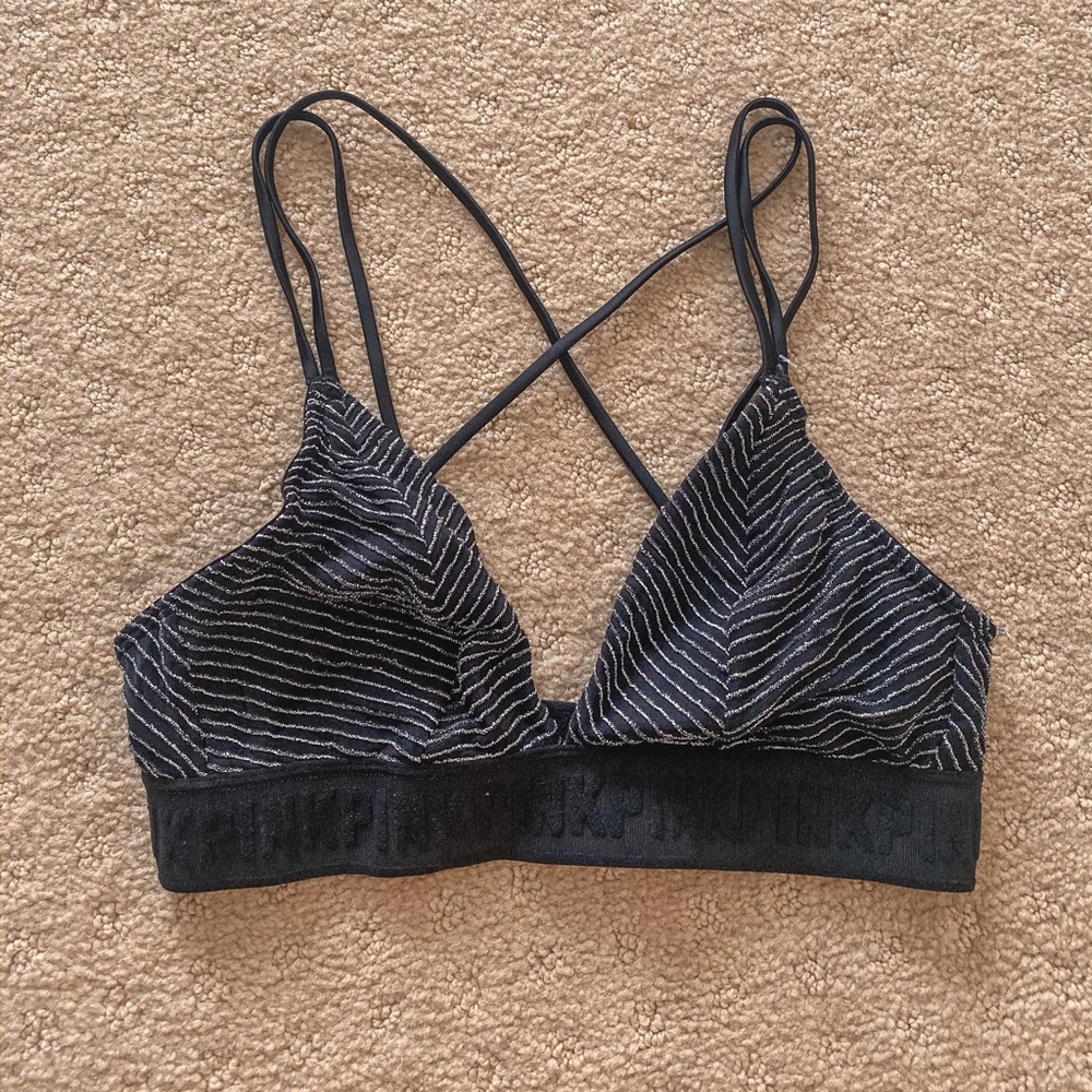 VS Pink Black Strappy Bralette